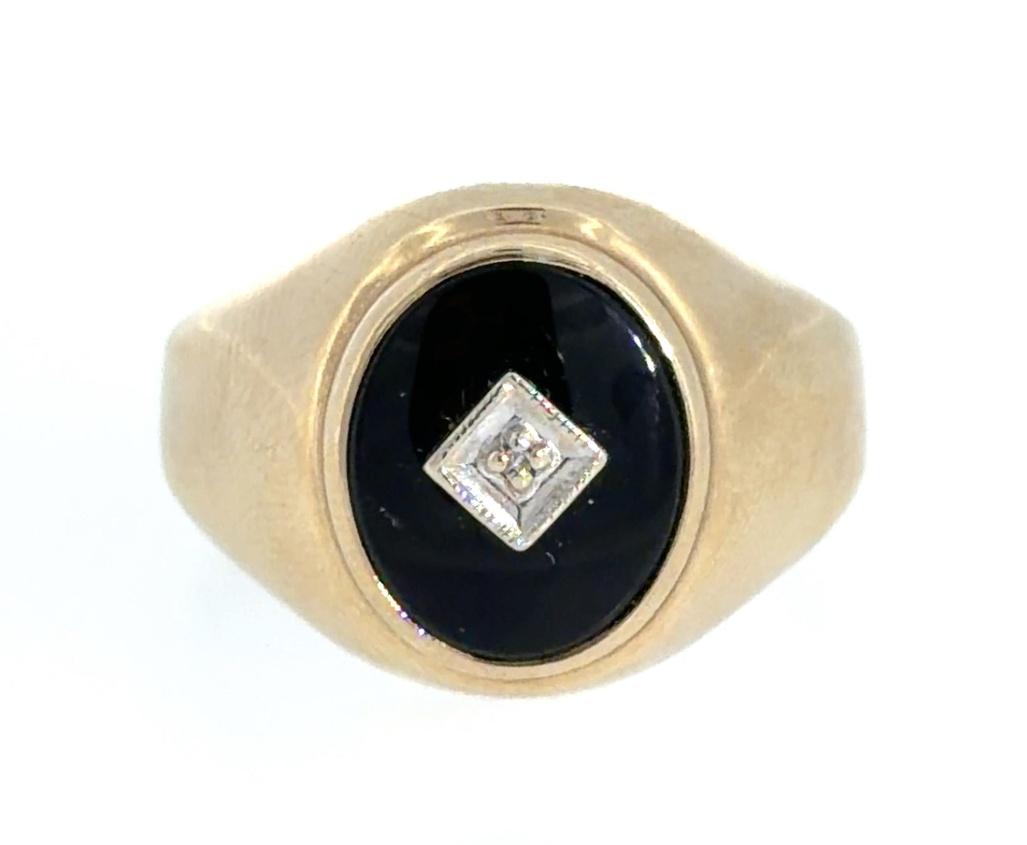 Art Deco .02ct Diamond & Onyx 10K Yellow Gold 3.85gr Ring Circa 1930s Size 9.50