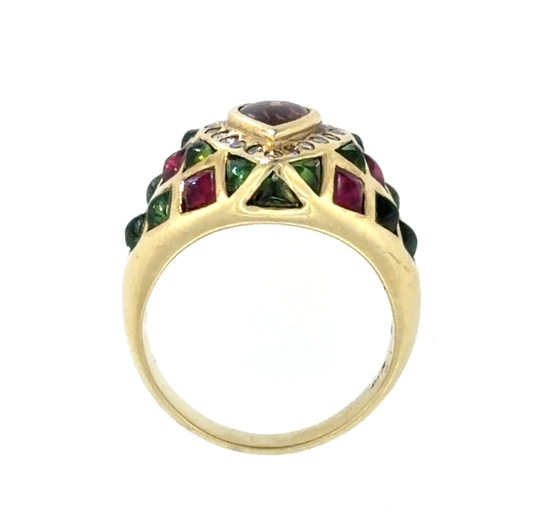 18K Tourmaline &  Diamond Ring 8gr 2.00ct(tm) 0.24ct twt(dia) ESTATE  Size 6