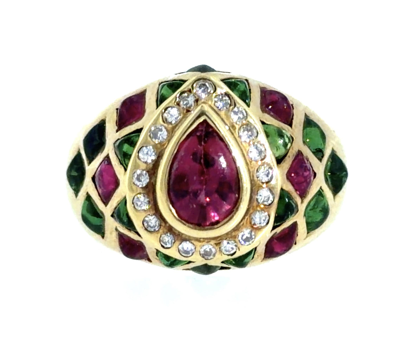 18K Tourmaline &  Diamond Ring 8gr 2.00ct(tm) 0.24ct twt(dia) ESTATE  Size 6