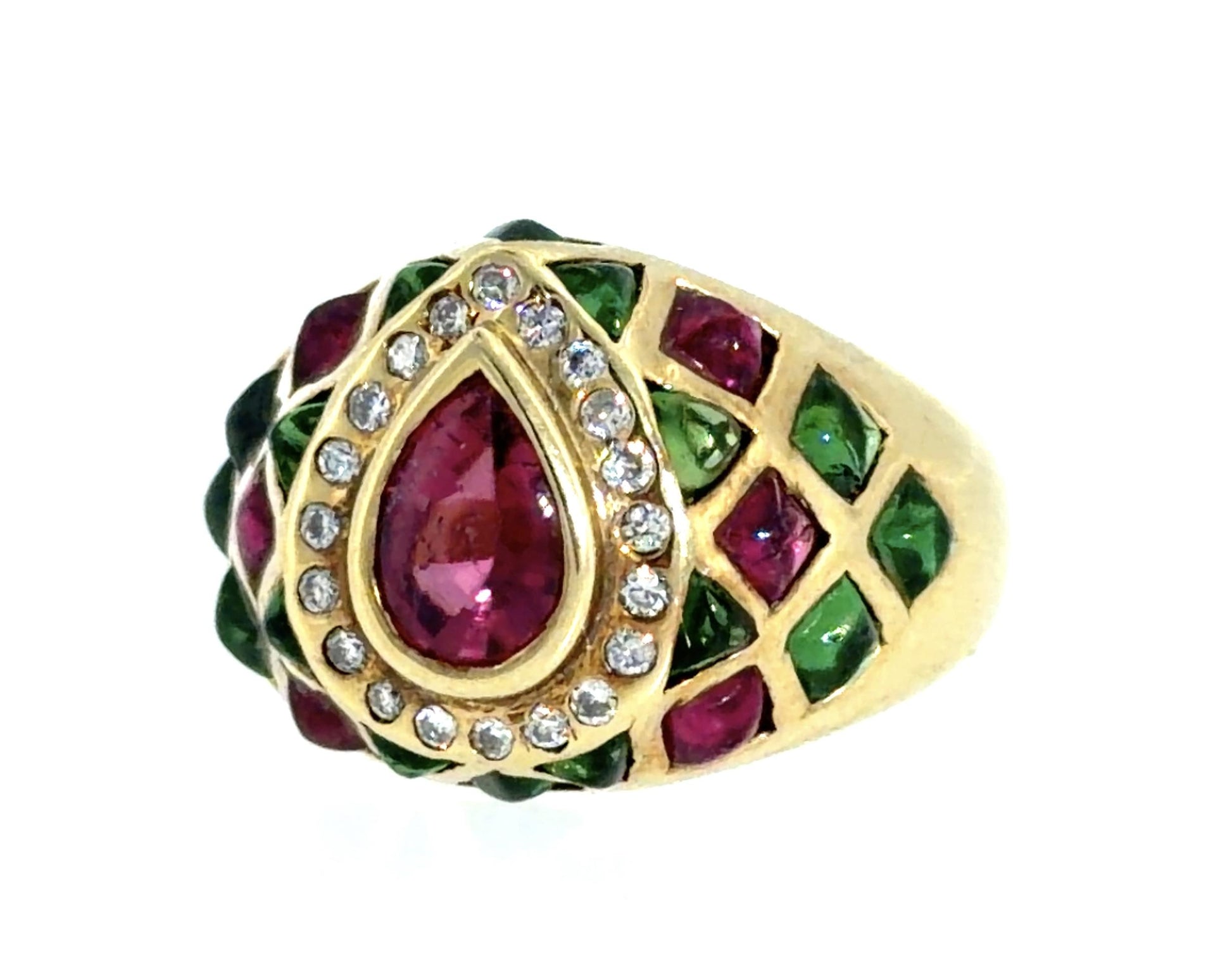 18K Tourmaline &  Diamond Ring 8gr 2.00ct(tm) 0.24ct twt(dia) ESTATE  Size 6