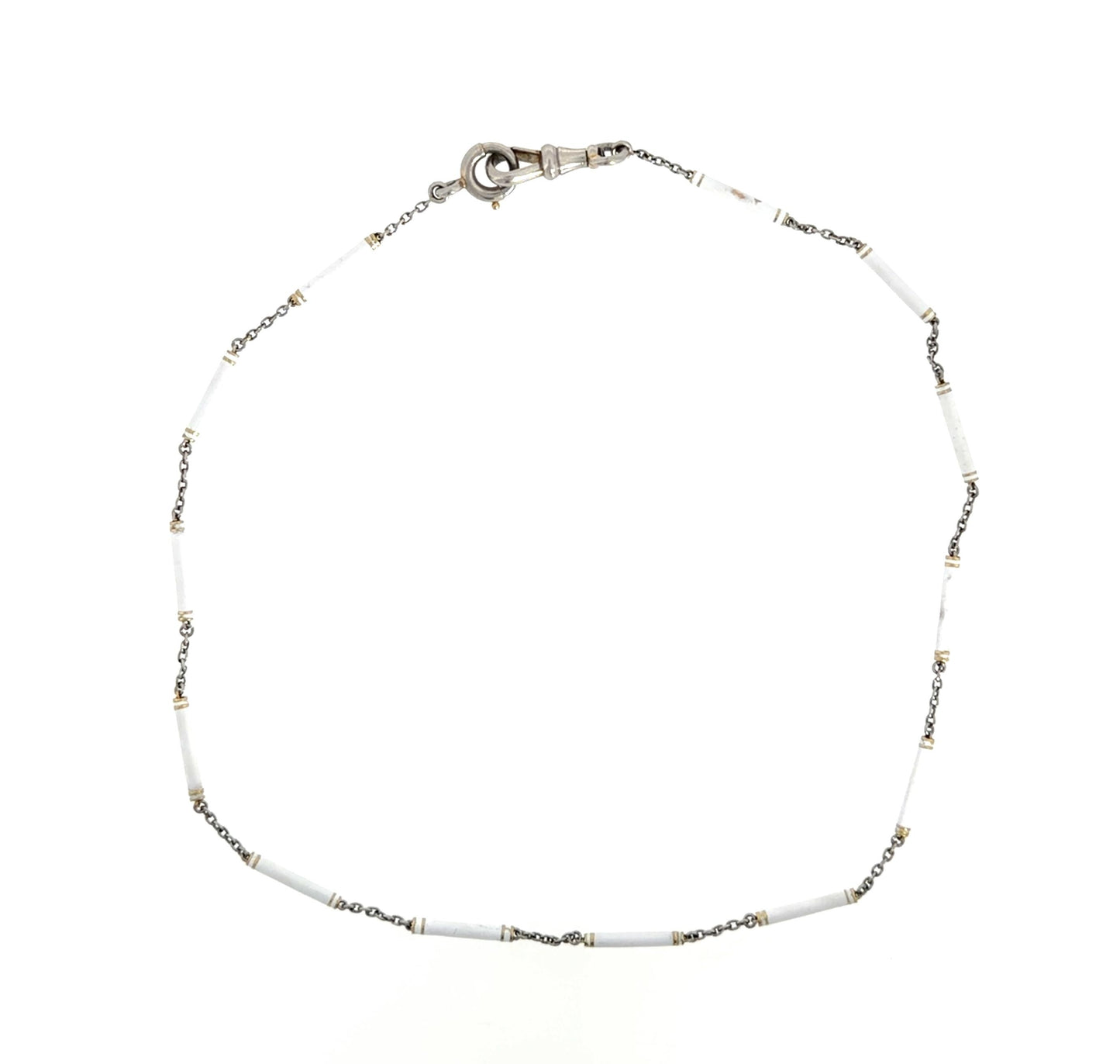 White Enamel Bamboo Necklace 15" 11.3g