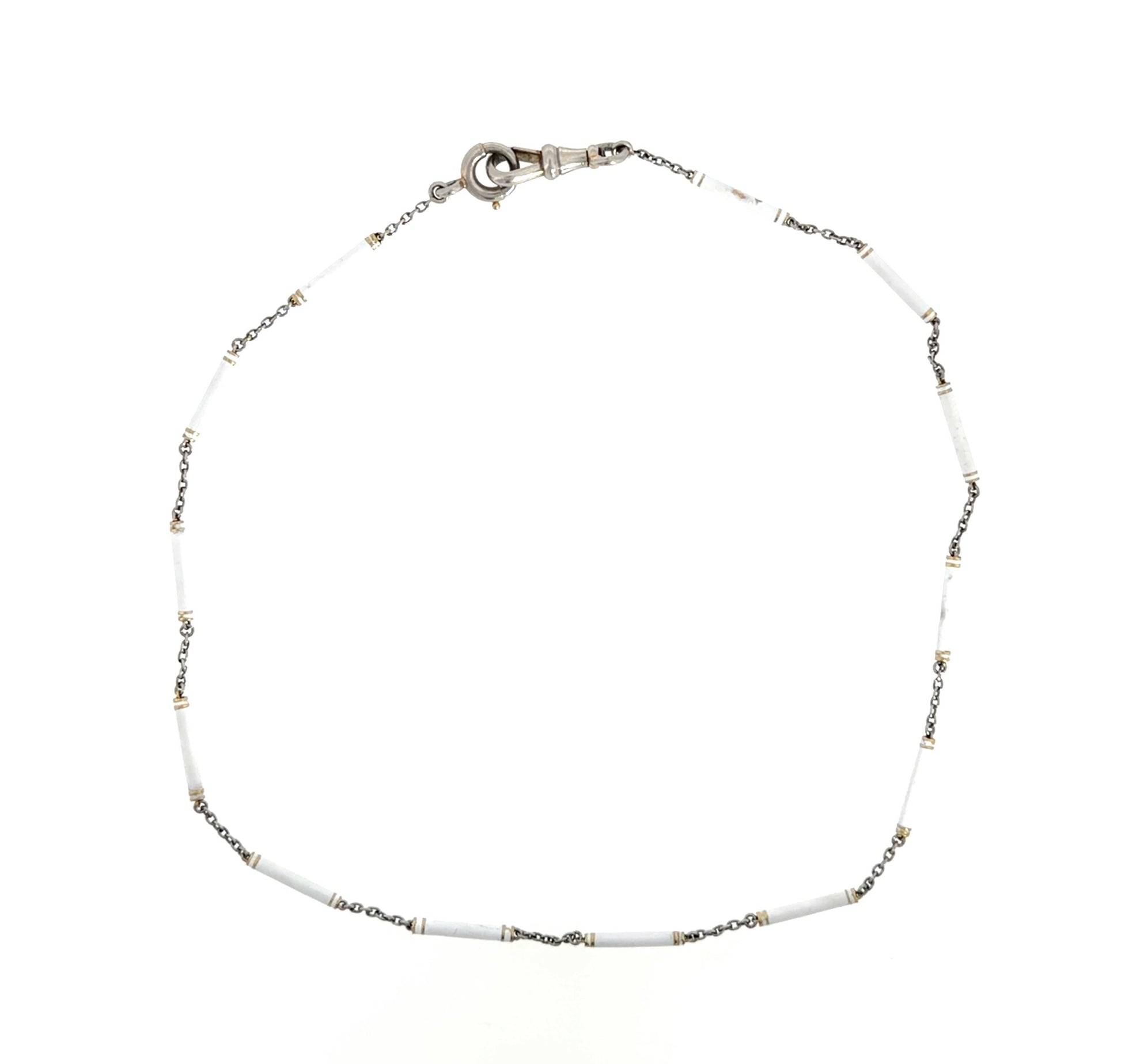 White Enamel Bamboo Necklace 15" 11.3g
