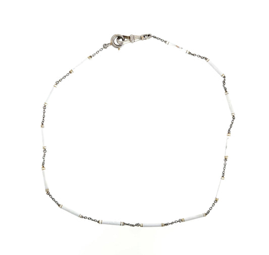 White Enamel Bamboo Necklace 15" 11.3g