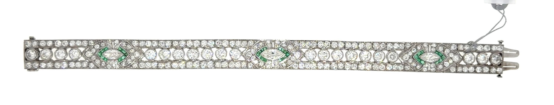Original Art Deco 12ct Diamond .60ct Emerald Platinum Bracelet 33.25g 7"