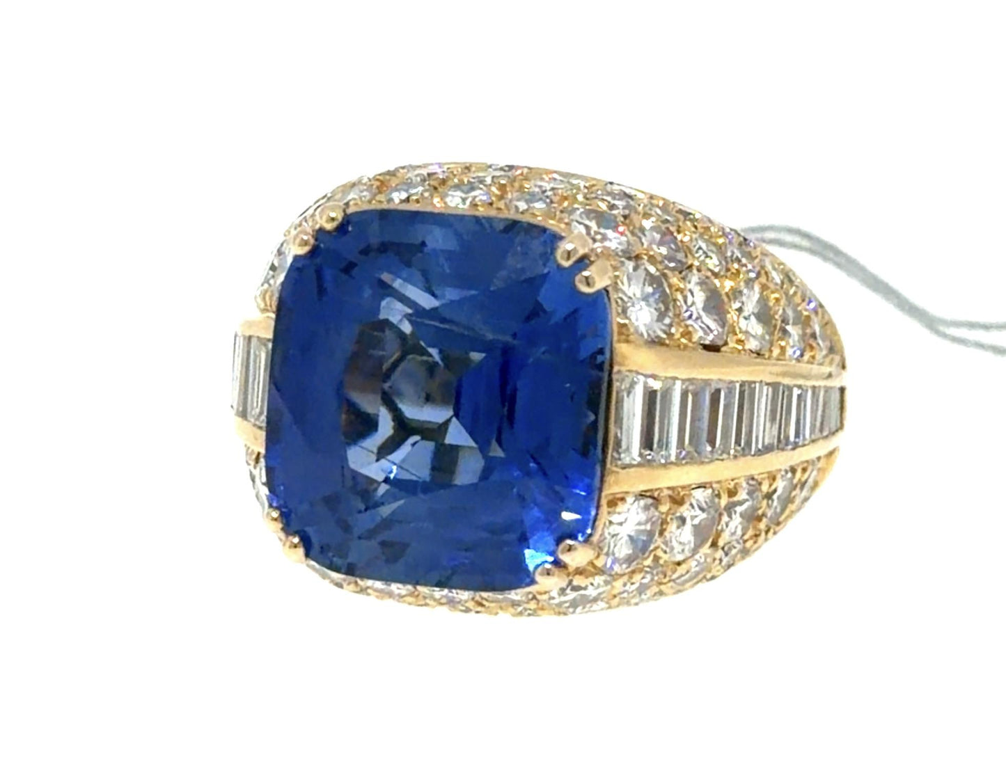 15.77ct Cushion Sapphpire 6ct Diamond 18KY Gold Cocktail Ring 17.60g 8 Size