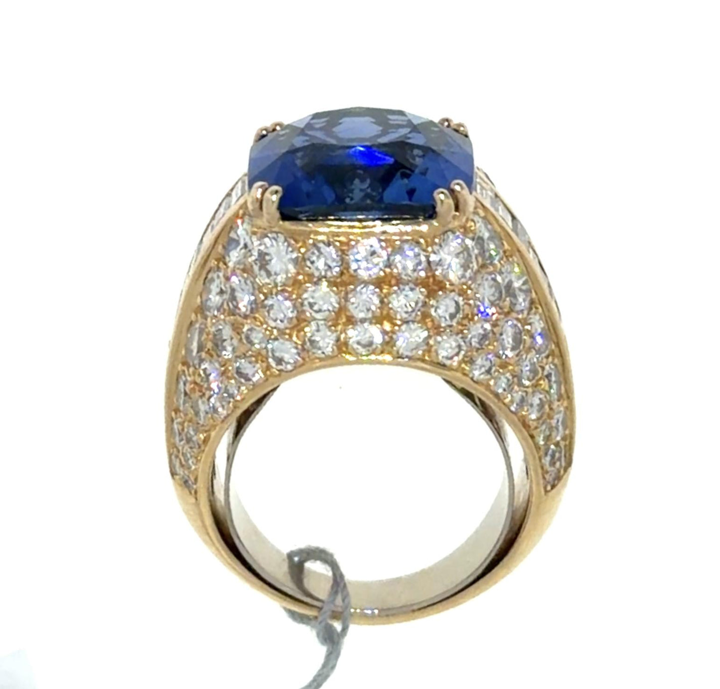 15.77ct Cushion Sapphpire 6ct Diamond 18KY Gold Cocktail Ring 17.60g 8 Size