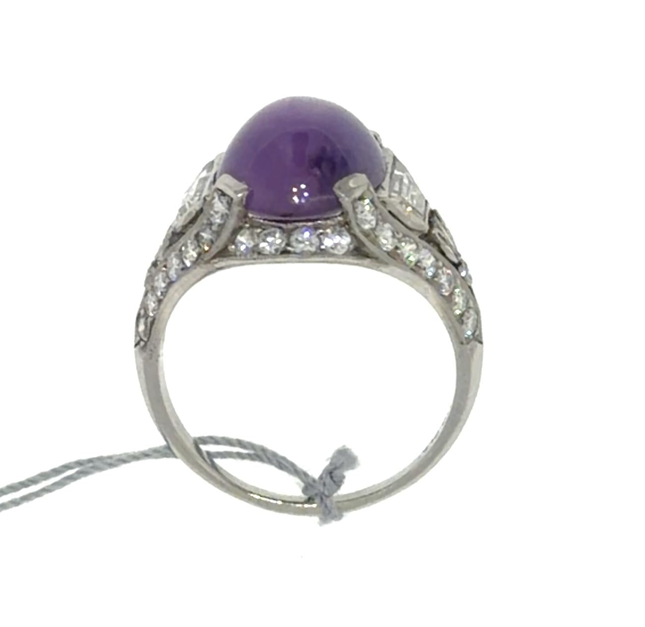 Original Art Deco 8.50ct Lavender Purple Star Sapphire 1.30ct Diamond PT Ring