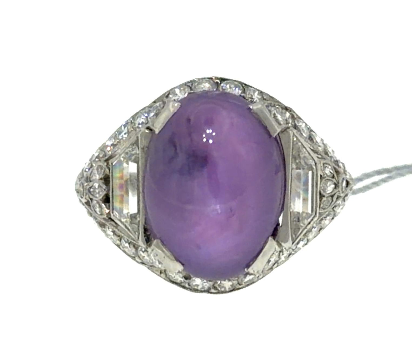 Original Art Deco 8.50ct Lavender Purple Star Sapphire 1.30ct Diamond PT Ring