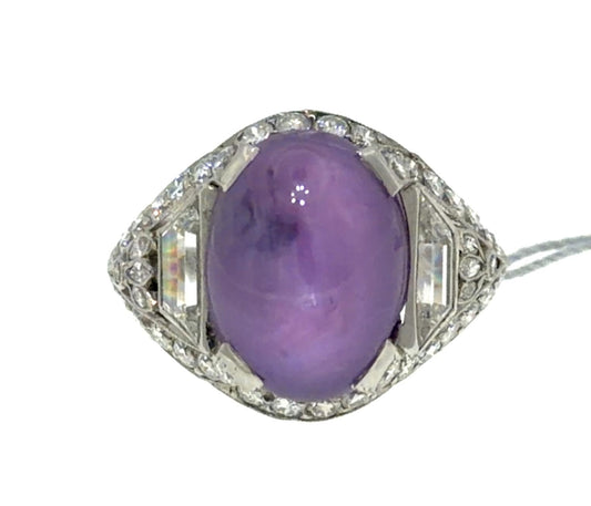 Original Art Deco 8.50ct Lavender Purple Star Sapphire 1.30ct Diamond PT Ring