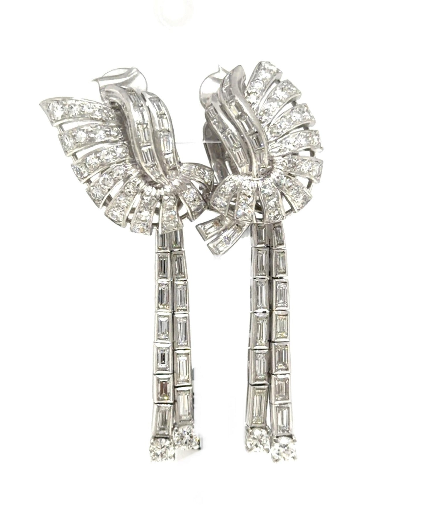 Original 3.50ct Diamond Platinum Drop Vintage 1940s Earrings 17.43g 2"