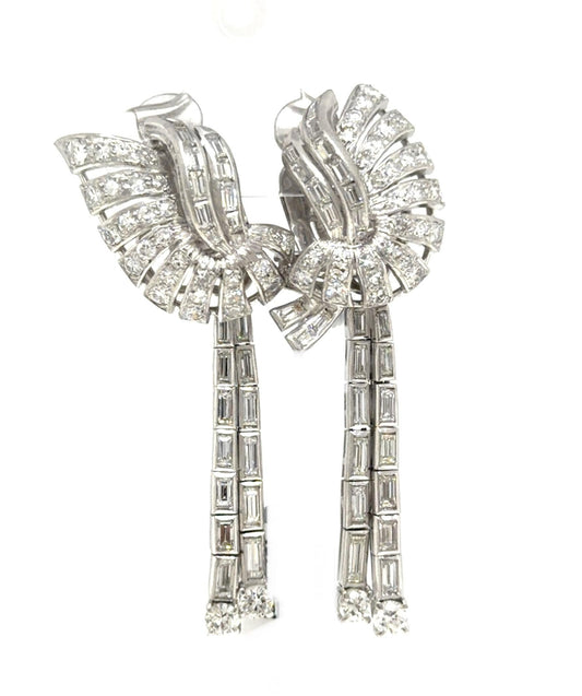 Original 3.50ct Diamond Platinum Drop Vintage 1940s Earrings 17.43g 2"