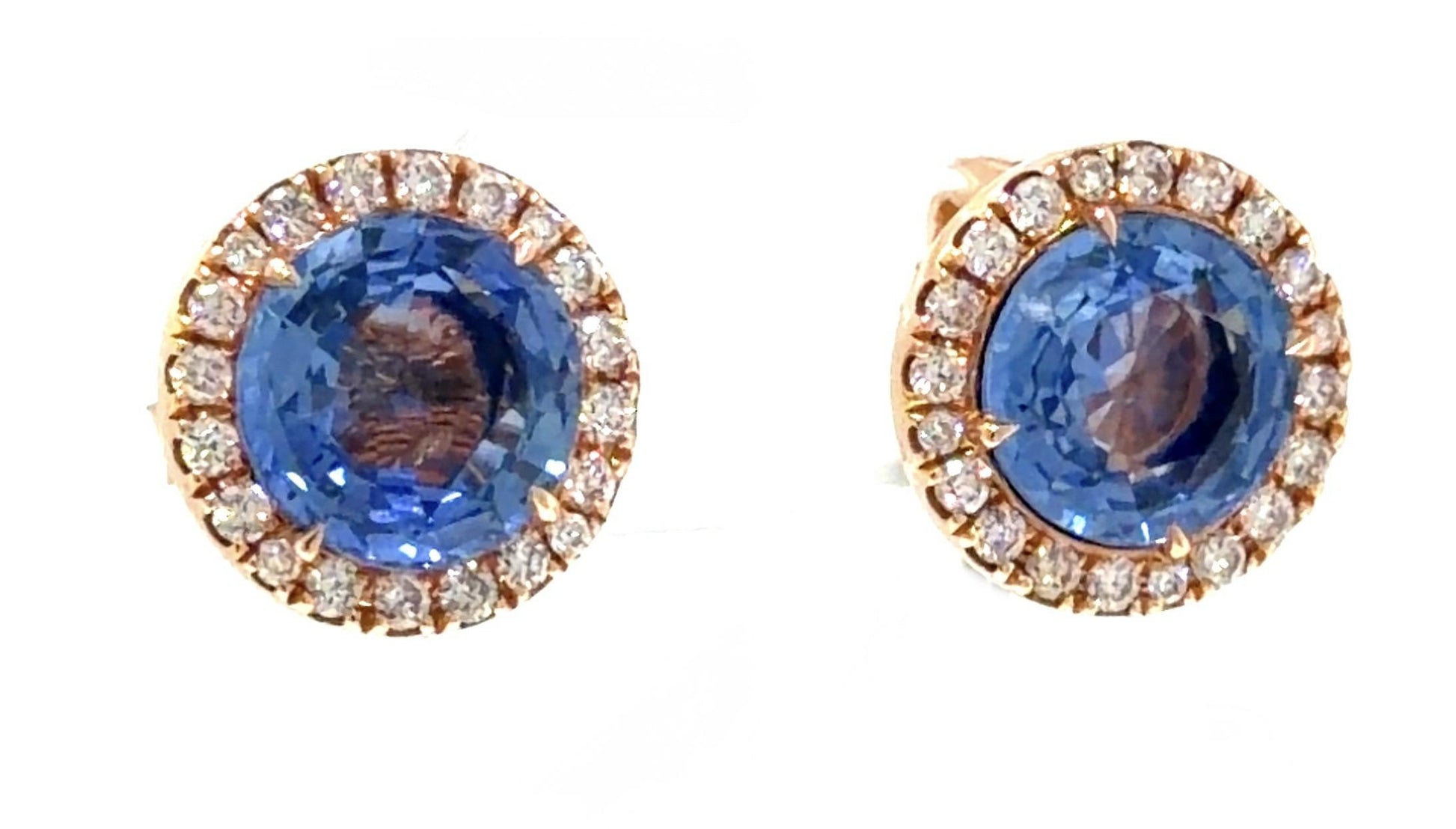 3.83ct Ceylon No Heat Round Blue Sapphire .20ct Diamond 18KR Gold Earrings