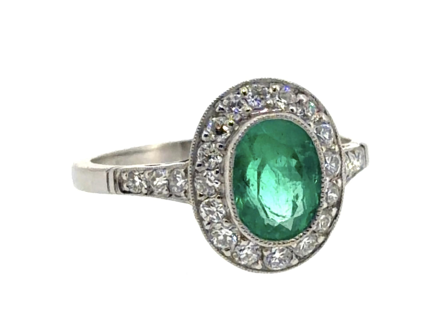 1.50ct Oval Emerald .48ct Euro Diamond Platinum Handmade Ring 4g 7.50 Size