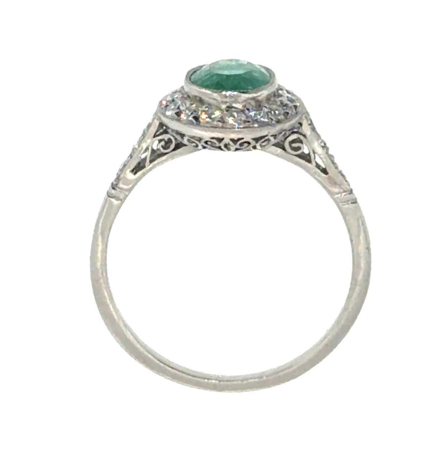 1.50ct Oval Emerald .48ct Euro Diamond Platinum Handmade Ring 4g 7.50 Size