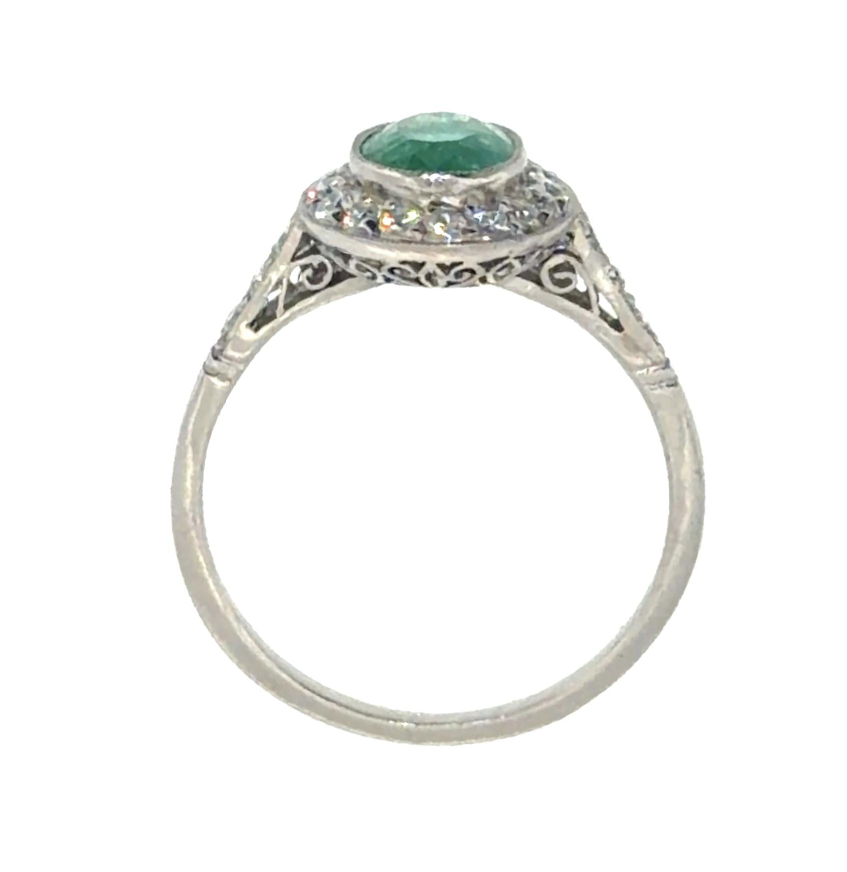 1.50ct Oval Emerald .48ct Euro Diamond Platinum Handmade Ring 4g 7.50 Size