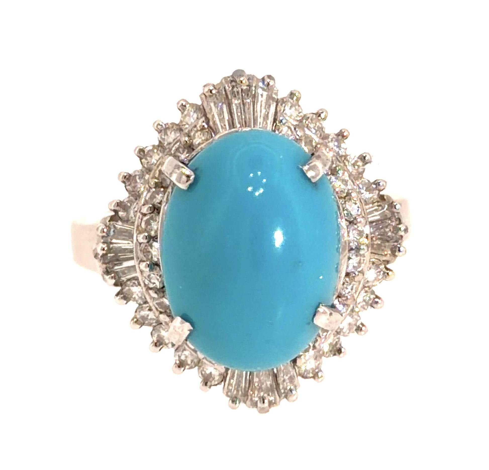 7.95ct Turquoise 1ct Diamond Platinum Ballerina Ring 13.01g 7.50 Size