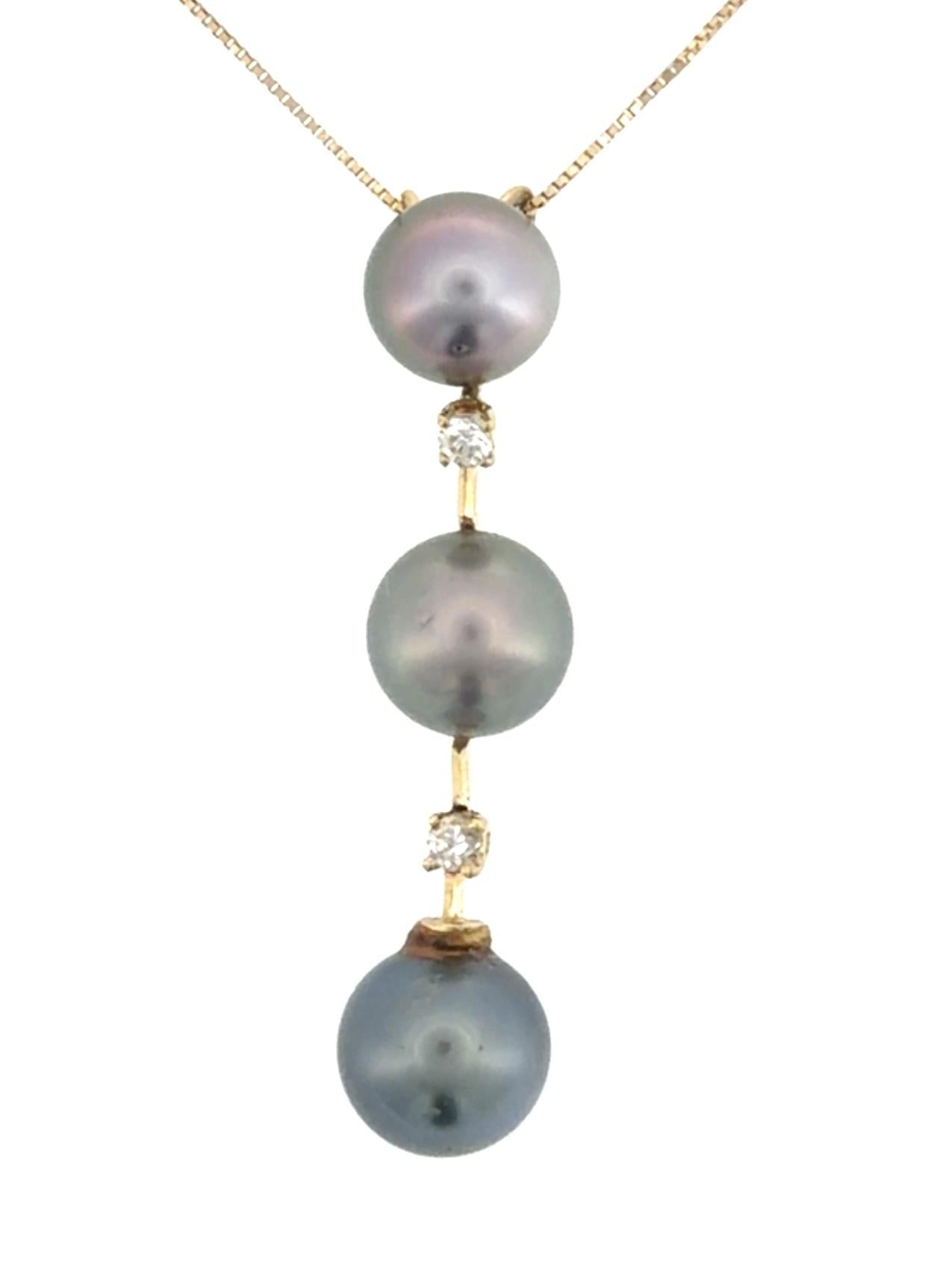 8.8-9.60mm Black Tahitian Pearl 18KY Gold Pendant .14ct Diamond 5.08g 1.75" 18"