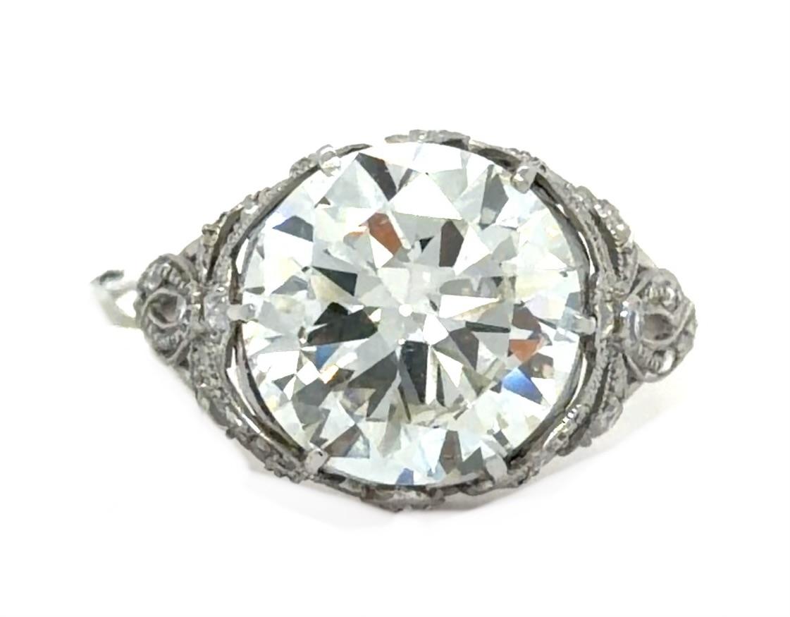 Art Deco 4.32ct (K SI1) Old Euro Diamond Platinum Ring 3.71g 6.75 Size GIA