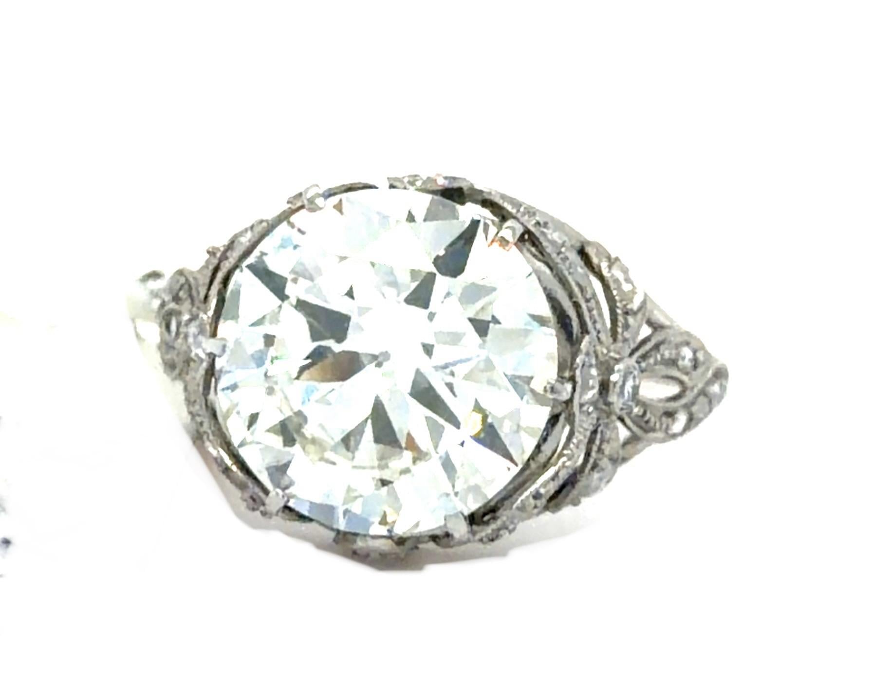 Art Deco 4.32ct (K SI1) Old Euro Diamond Platinum Ring 3.71g 6.75 Size GIA