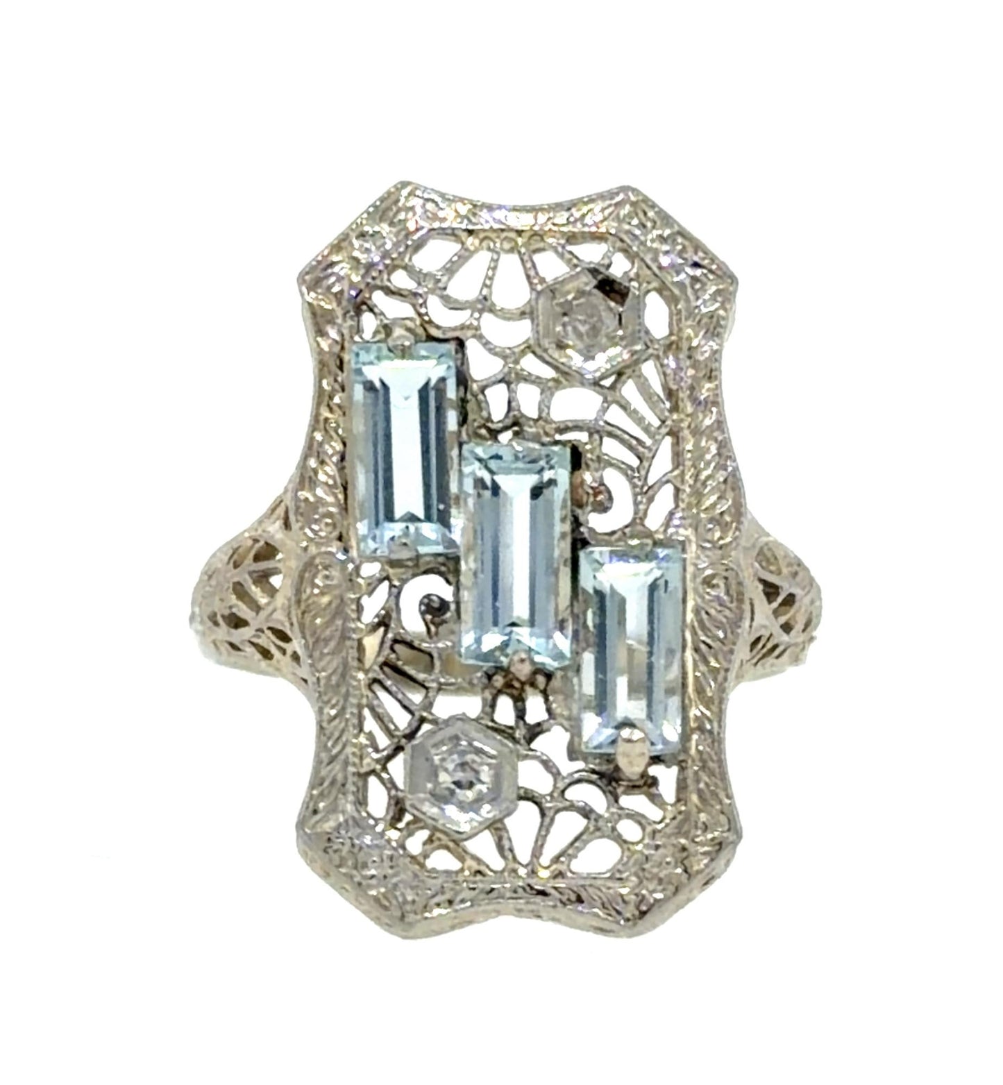 Art Deco 1ct Aquamarine .04ct Diamond 18KW Gold Ring (Vintage 1930s)