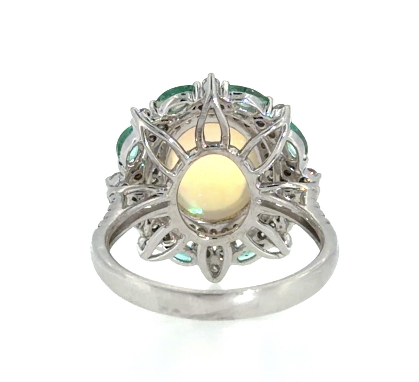 5ct Mexican Jelly Opal 1ct Diamond .80ct Emerald 18KW Gold Ring 6.90g 10.50 Size