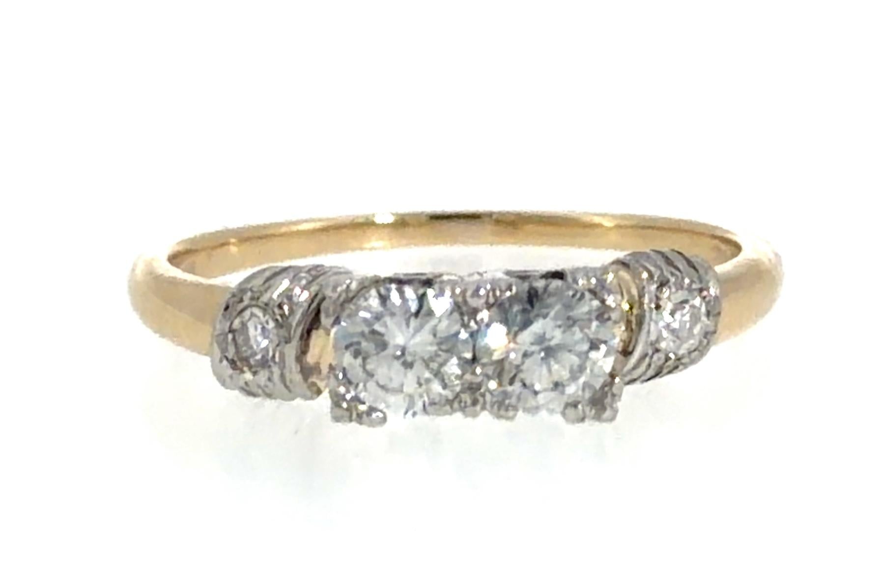 .44ct Two Diamond 14KY Two Tone Ring (Vintage 1940s) 2.34g 5.75 Size