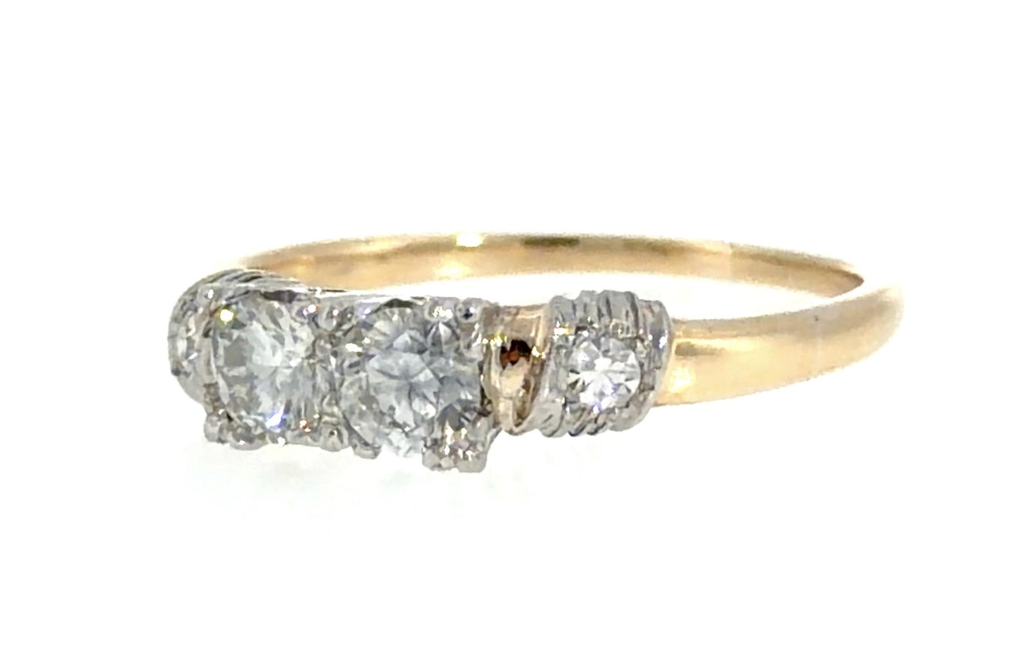 .44ct Two Diamond 14KY Two Tone Ring (Vintage 1940s) 2.34g 5.75 Size