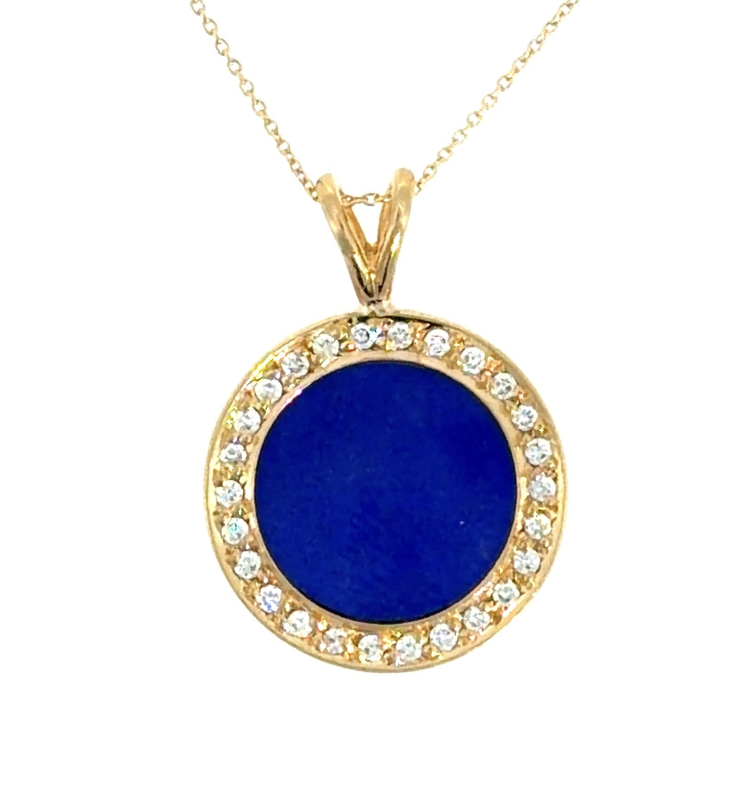 Blue Lapis .60ct Diamond 14KY Gold Pendant 5.94g 16"