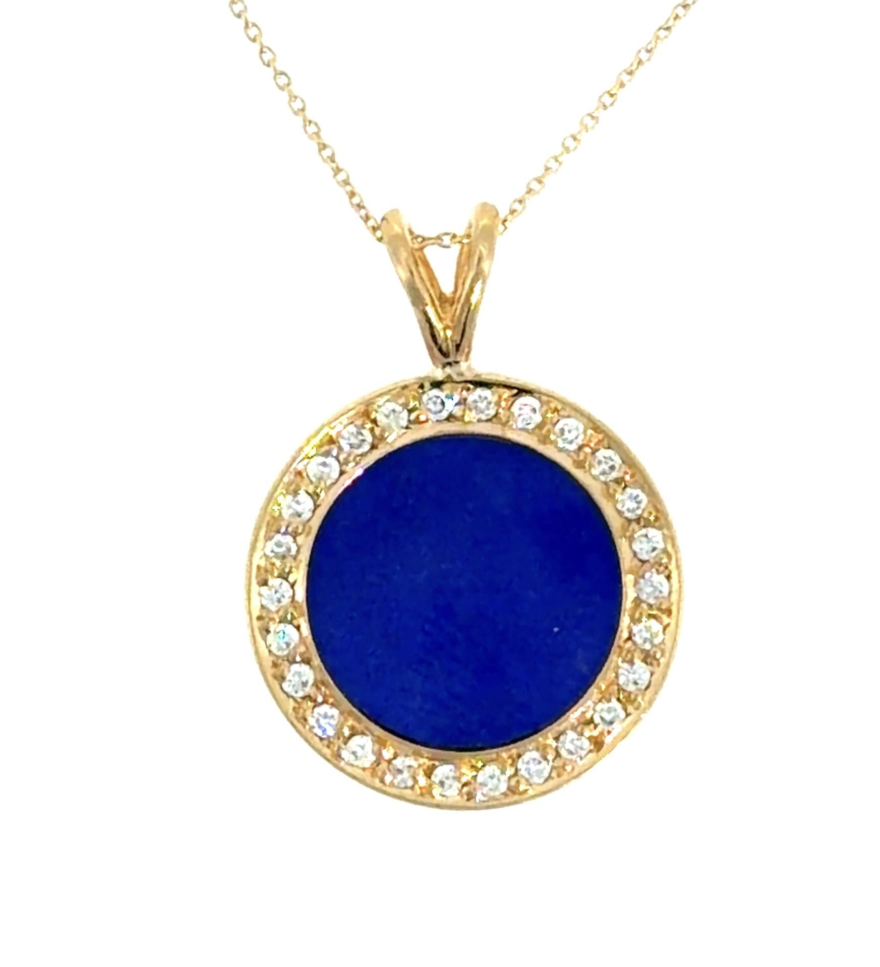 Blue Lapis .60ct Diamond 14KY Gold Pendant 5.94g 16"