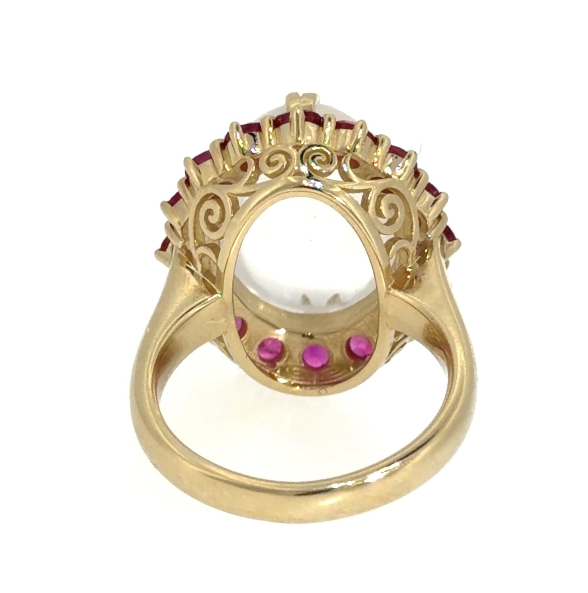 9ct Moonstone 2.20ct Round Ruby 14KY Gold Ring 10g 6.50 Size