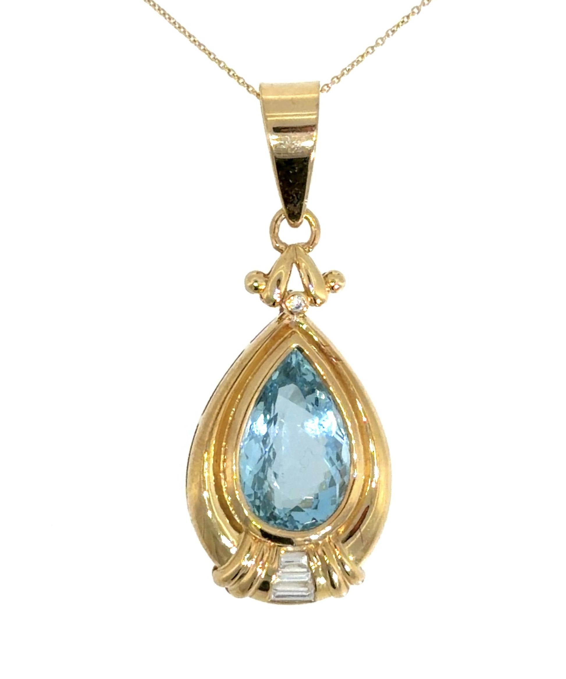 9ct Aquamarine .36ct Diamond 14KY Gold Pendant (Vintage 1980s) 9.16g