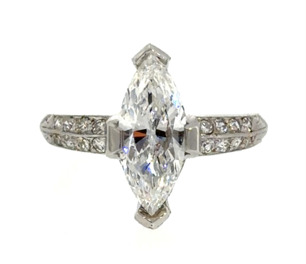 1.33ct F SI1 Marquise Diamond Platinum Ring .70ct SD