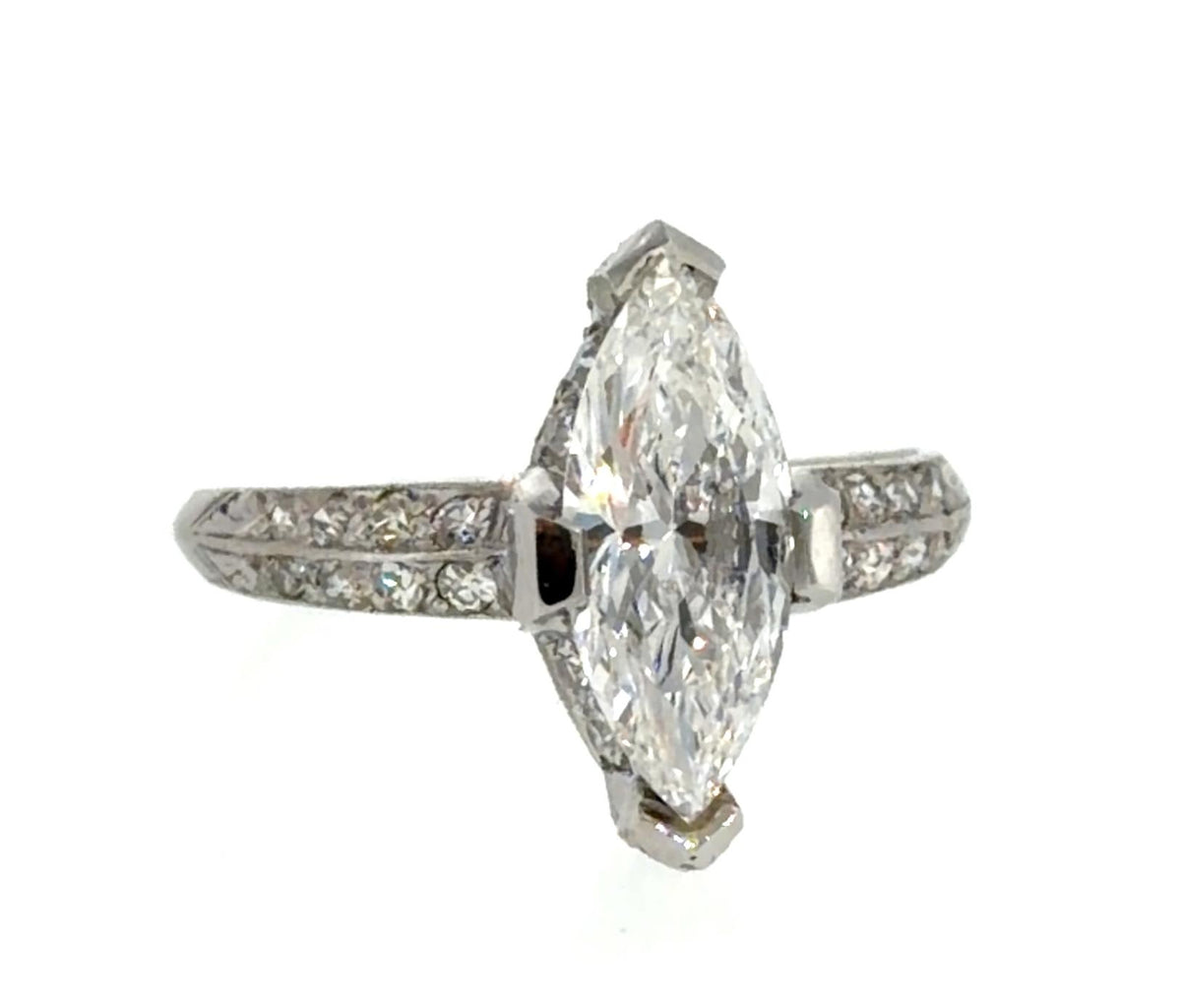 1.33ct F SI1 Marquise Diamond Platinum Ring .70ct SD