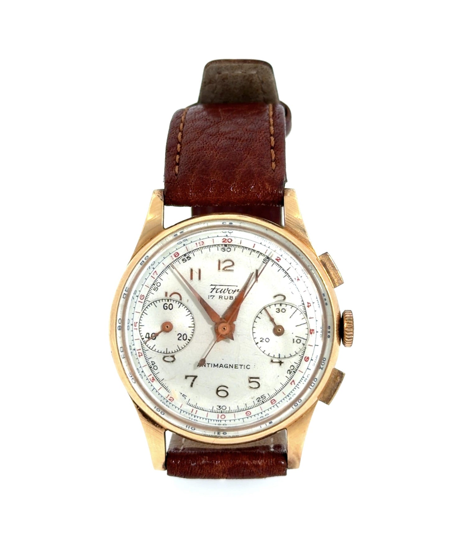 Fervor Chronograph - Vintage 1940s Fervor 18KY Gold 2-Register Watch