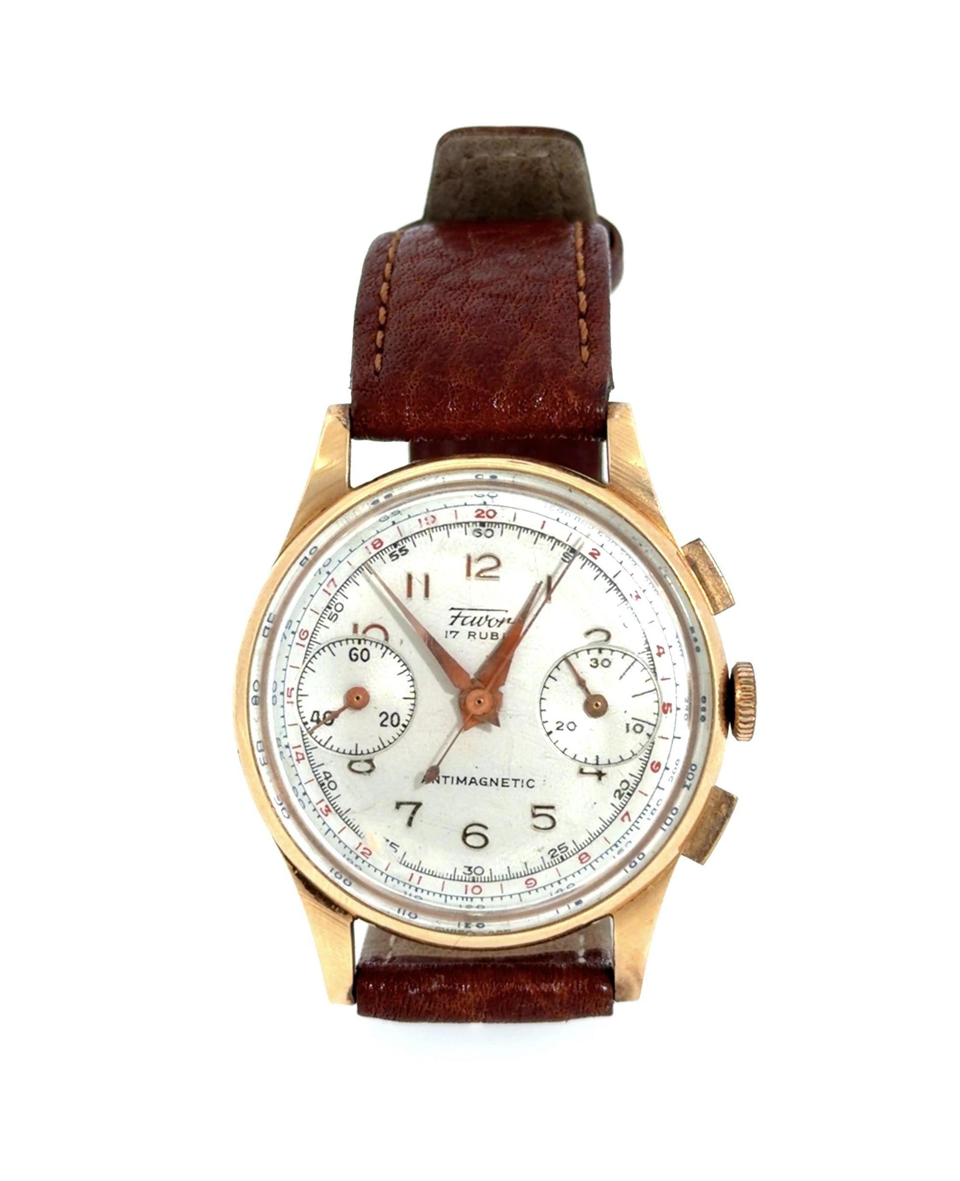 Fervor Chronograph - Vintage 1940s Fervor 18KY Gold 2-Register Watch