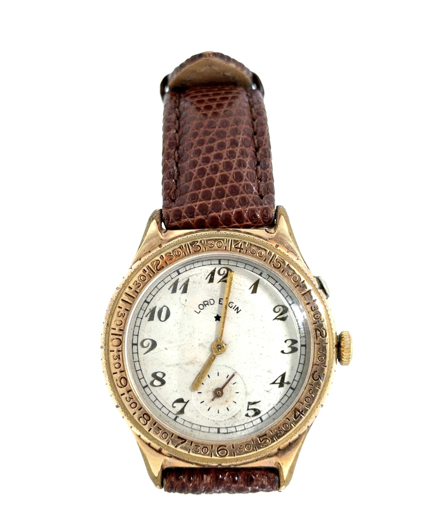 Vintage 1940s Lord Elgin Manual Gold Filled Engraved Bezel White Watch