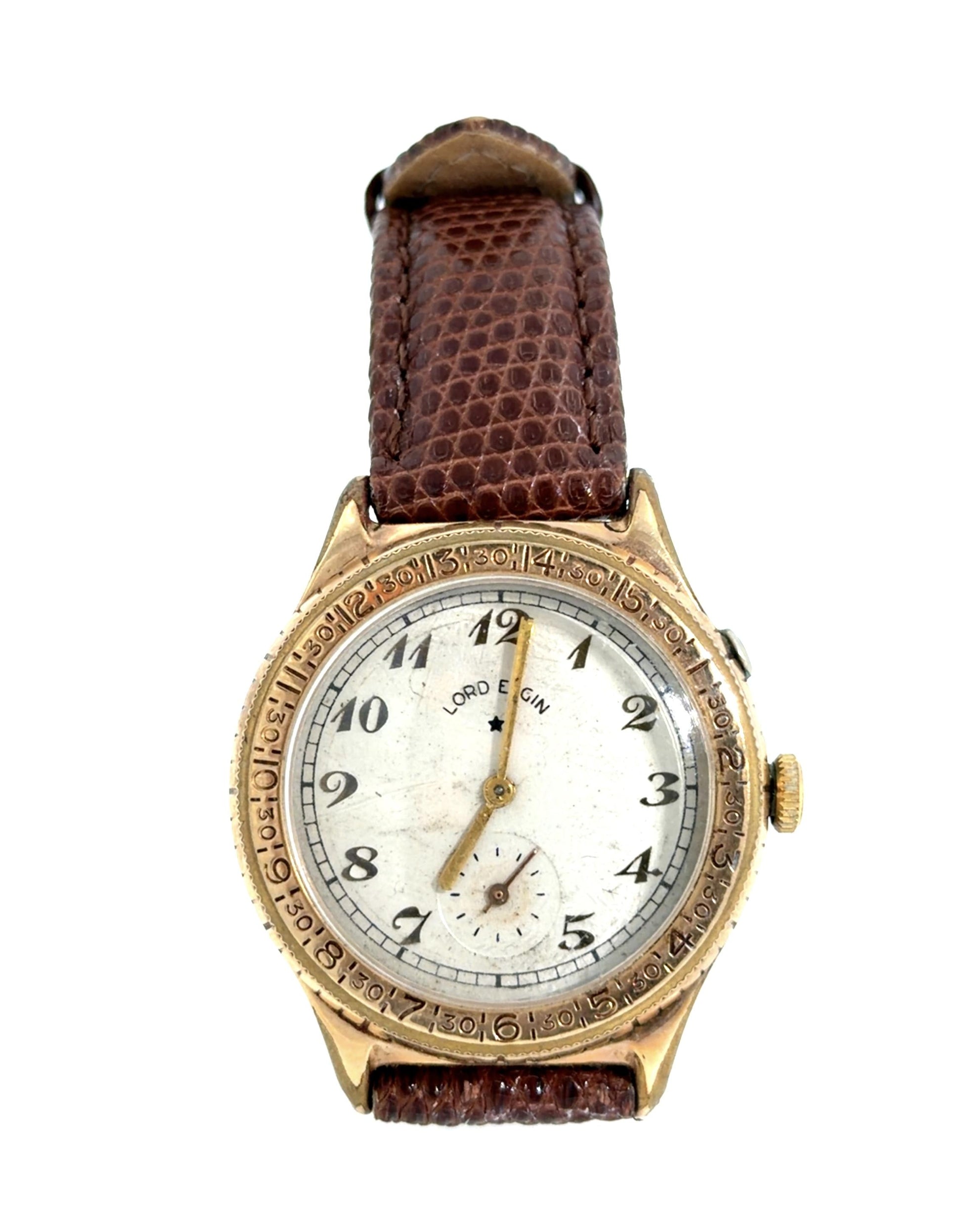 Vintage 1940s Lord Elgin Manual Gold Filled Engraved Bezel White Watch