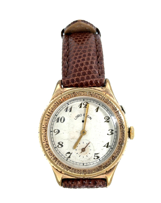 Vintage 1940s Lord Elgin Manual Gold Filled Engraved Bezel White Watch