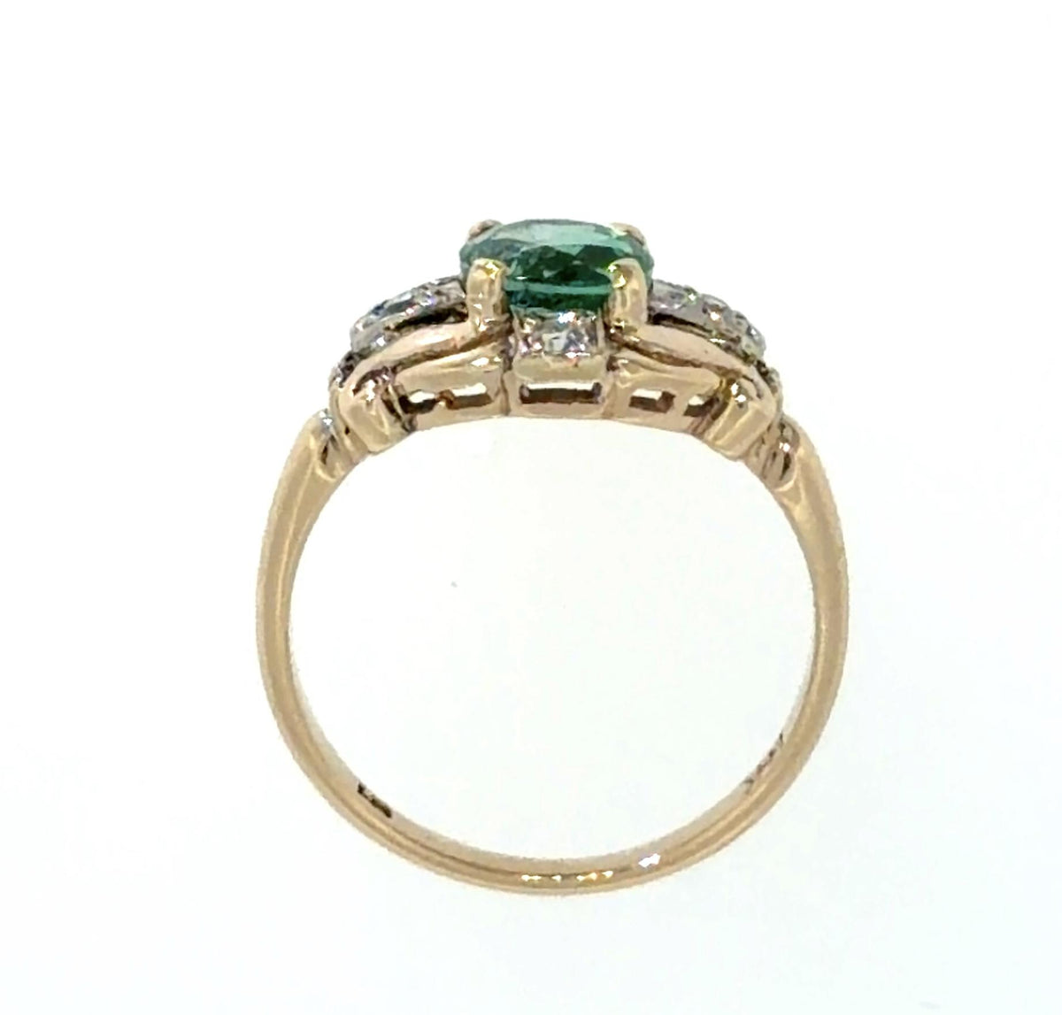 1.24ct Emerald .12ct Diamond 14KY Two Tone Gold Ring (Vintage 1930s) 3.10g 6.50