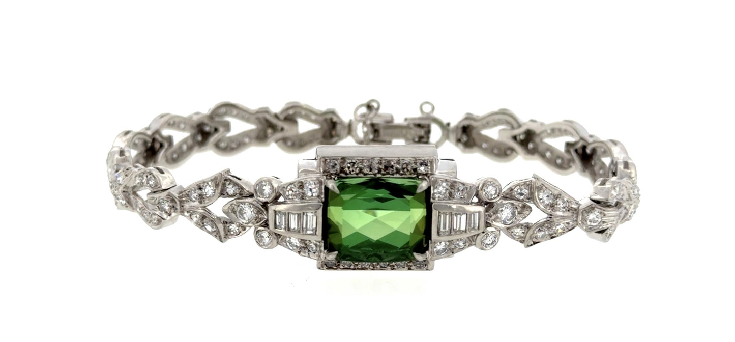 Art Deco 8ct Green Tourmaline Platinum Bracelet (Vintage 1930s) 28.56g 7"