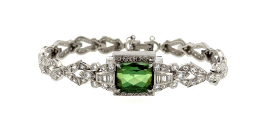 Art Deco 8ct Green Tourmaline Platinum Bracelet (Vintage 1930s) 28.56g 7"