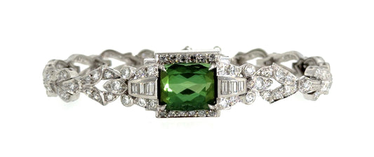 Art Deco 8ct Green Tourmaline Platinum Bracelet (Vintage 1930s) 28.56g 7"