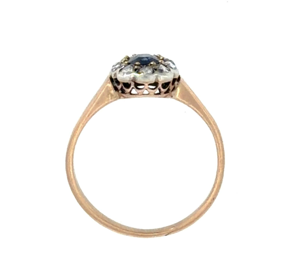 Original Victorian .60ct No Heat Oval Sapphire 14KY Gold + Silver RIng