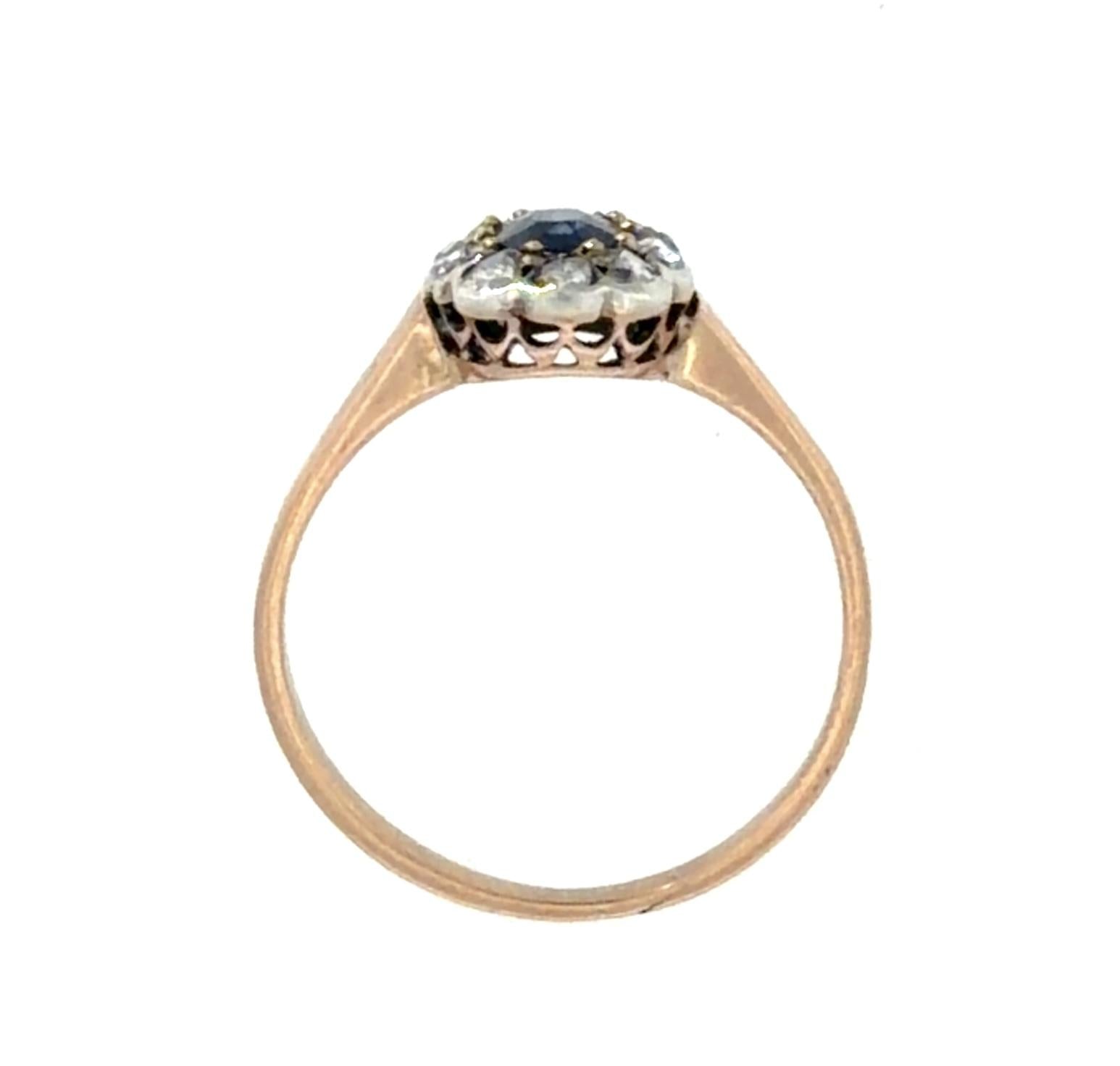 Original Victorian .60ct No Heat Oval Sapphire 14KY Gold + Silver RIng