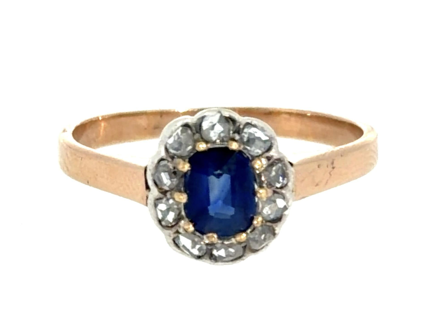 Original Victorian .60ct No Heat Oval Sapphire 14KY Gold + Silver RIng