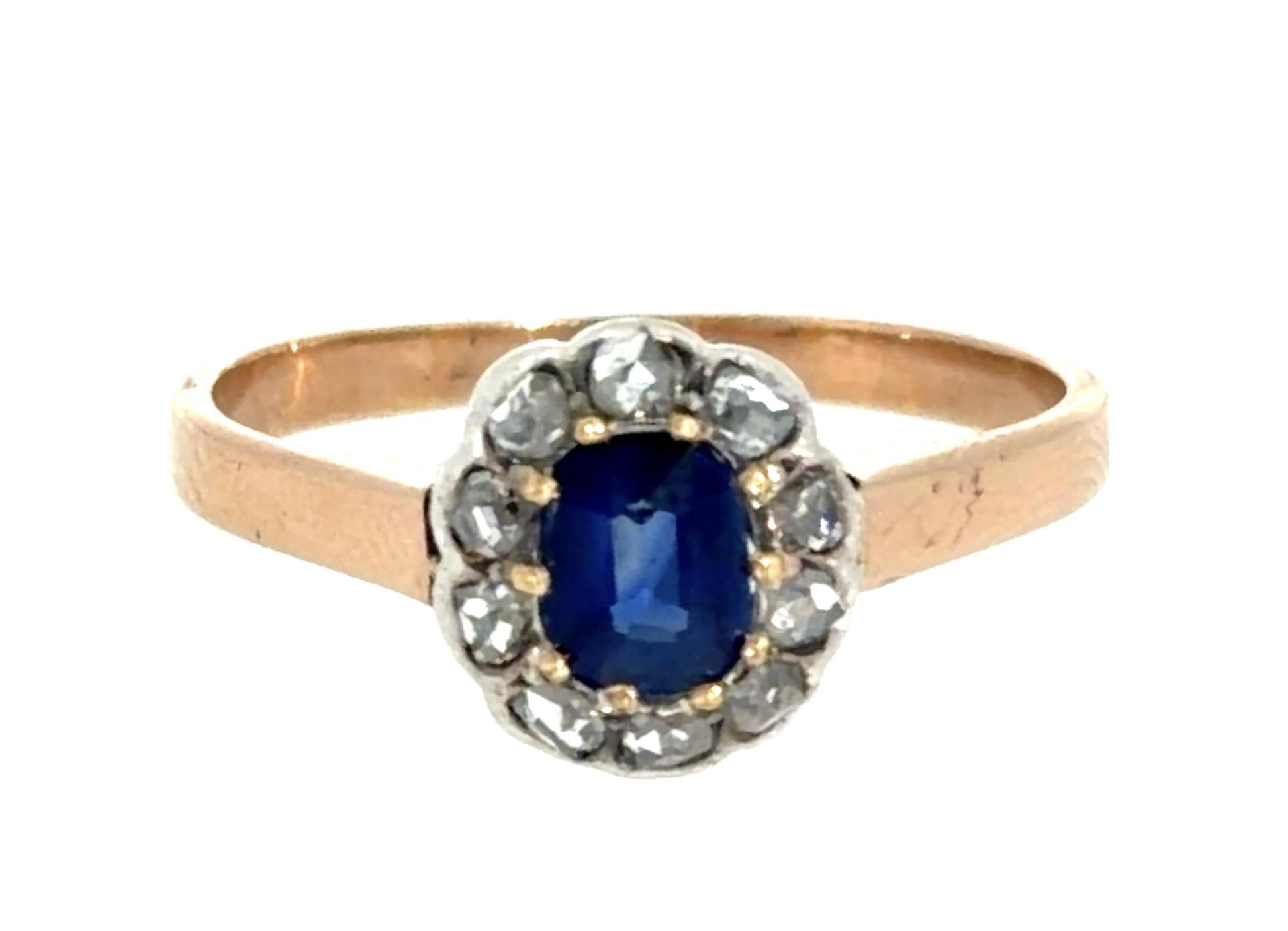 Original Victorian .60ct No Heat Oval Sapphire 14KY Gold + Silver RIng