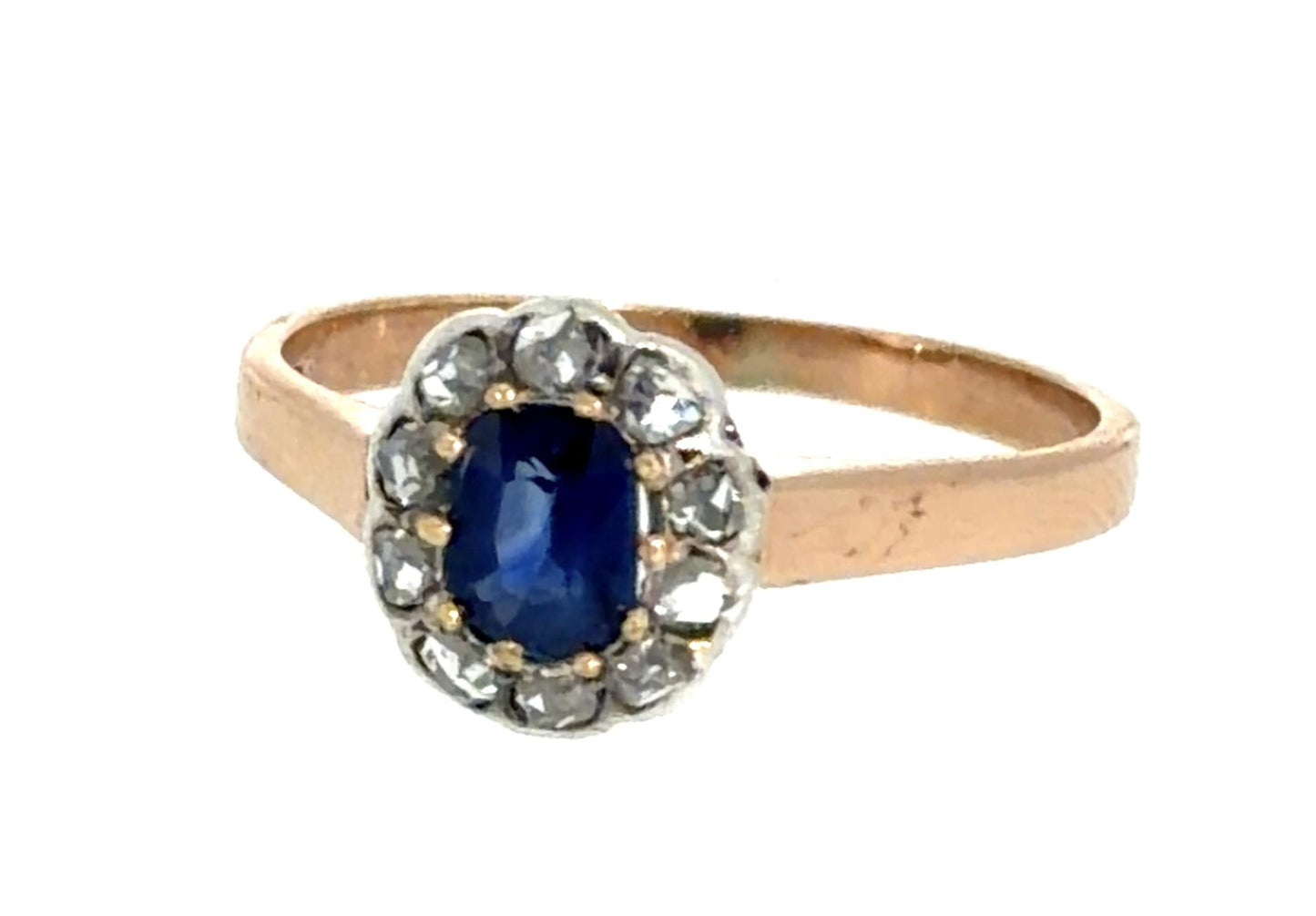 Original Victorian .60ct No Heat Oval Sapphire 14KY Gold + Silver RIng
