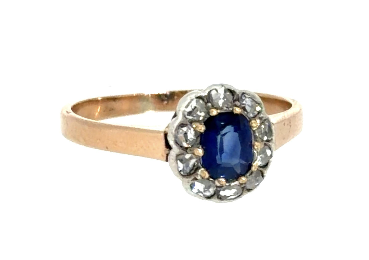 Original Victorian .60ct No Heat Oval Sapphire 14KY Gold + Silver RIng
