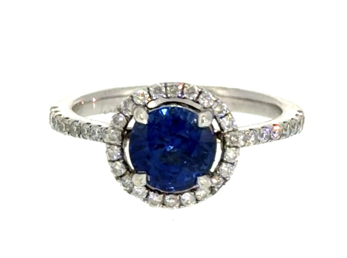 1.39ct Round Sapphire .46ct Diamond 14KW Gold Ring 4.75 Size 2.50g