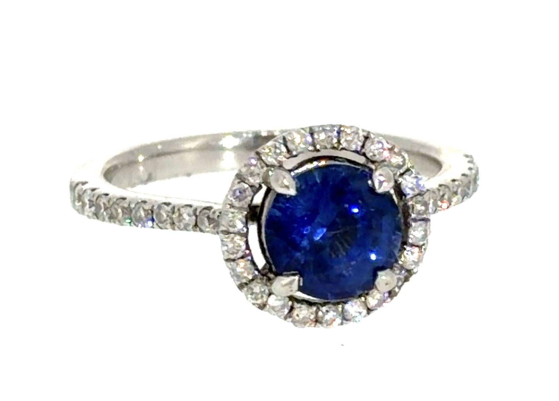 1.39ct Round Sapphire .46ct Diamond 14KW Gold Ring 4.75 Size 2.50g